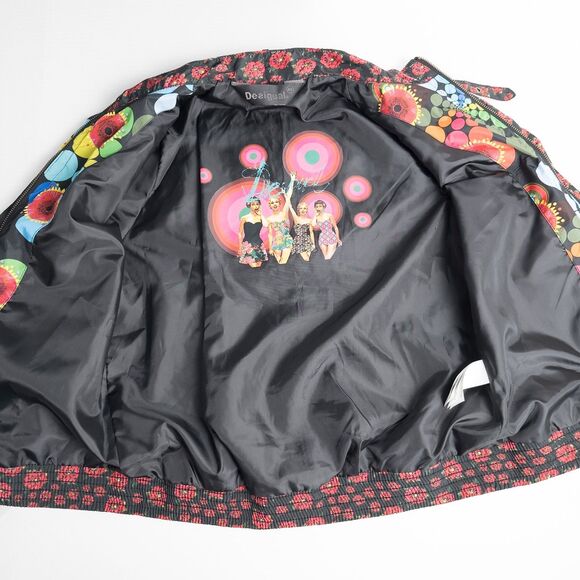 Desigual Embroidered Bomber Jacket Windbreaker Womens 40 Avant Garde Floral - Picture 13 of 16